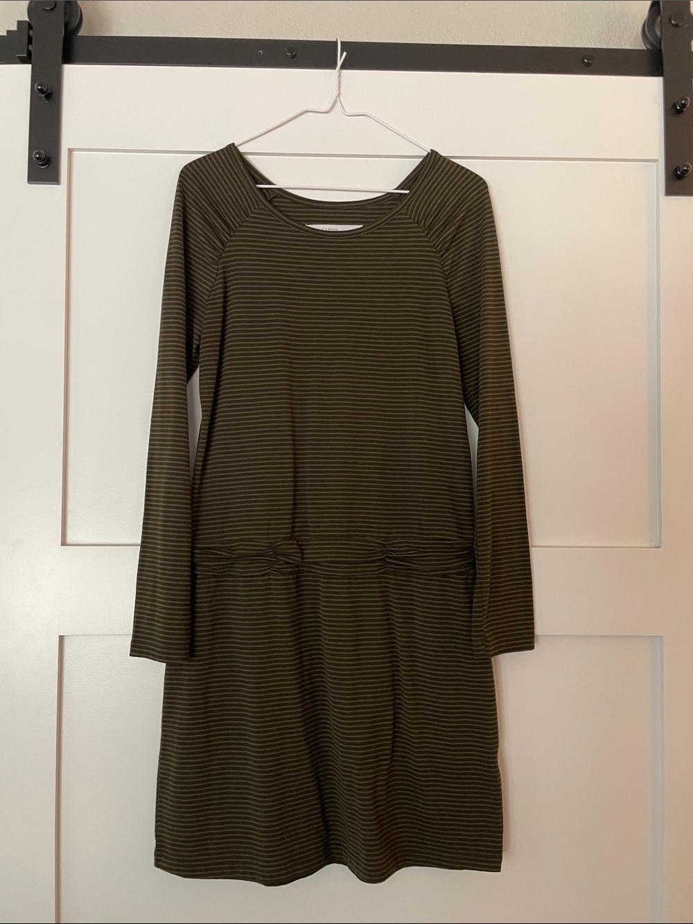 Carve Designs Olive Green Long Sleeve Striped Midi Dress S